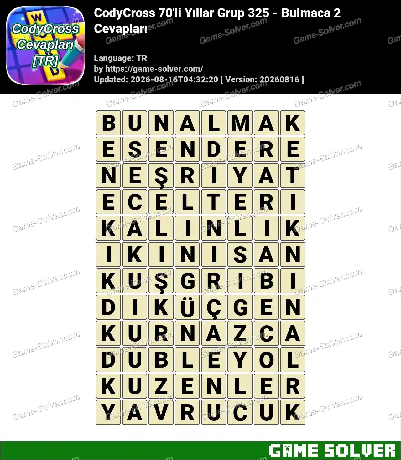 CodyCross 70’li Yıllar Grup 325 – Bulmaca 2 Cevapları